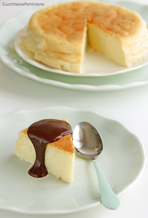 Japanese cotton cheese cake al cocco con hot fudge sauce