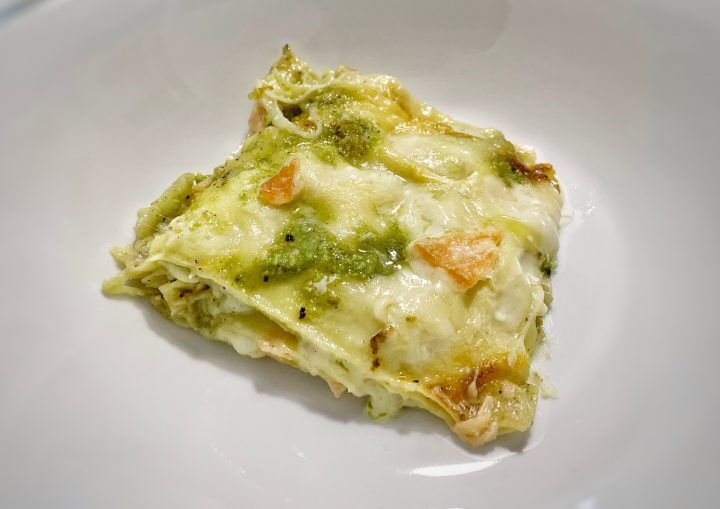 Lasagne salmone e pistacchio