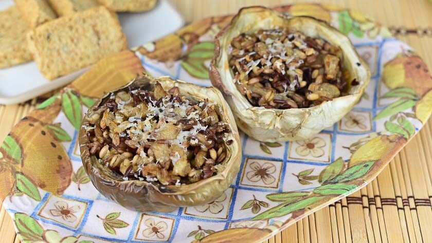 Melanzane viola al forno ripiene con cereali