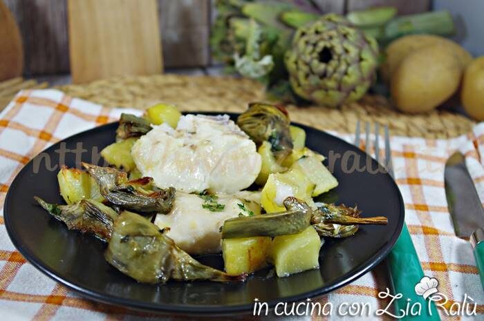 Merluzzo carciofi e patate al forno