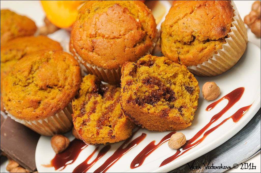 Muffin alla zucca,nocciole e cioccolato