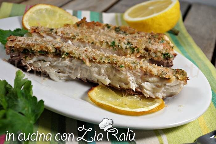Ombrina gratinata ai gamberi
