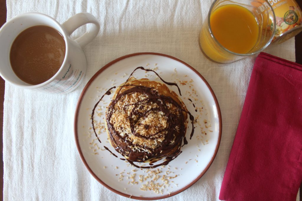 Pancakes al cocco e cioccolato