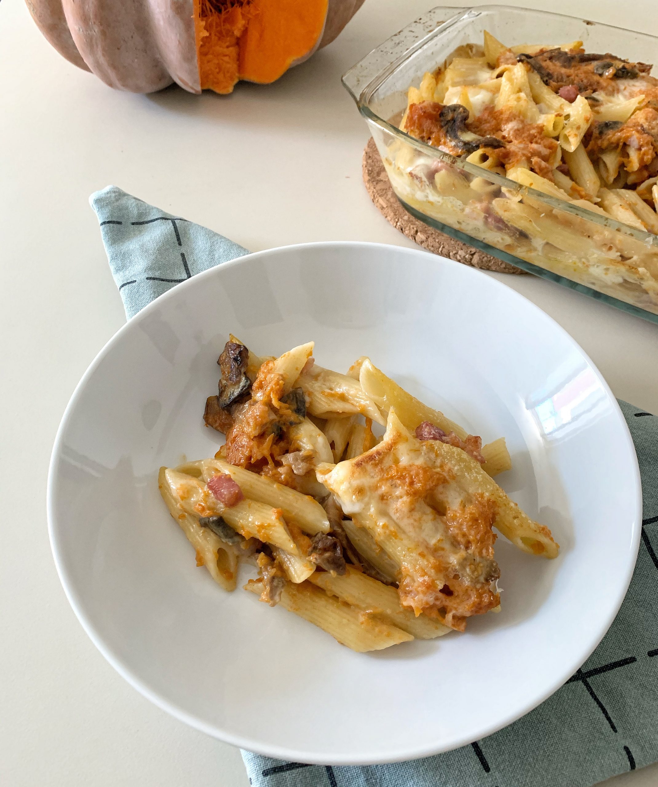 Pasta al forno zucca e pancetta affumicata