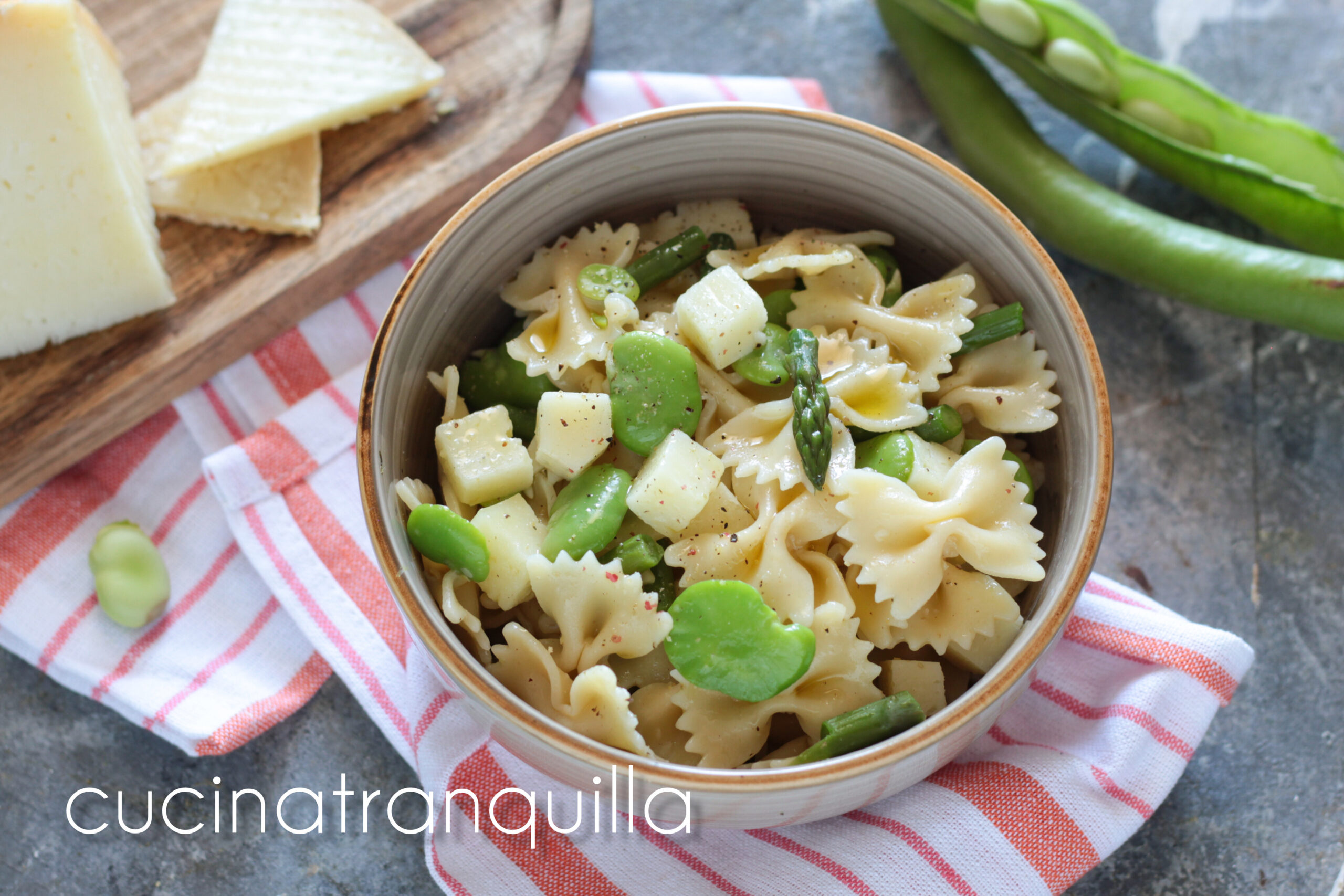 Pasta fredda con fave asparagi e pecorino abruzzese