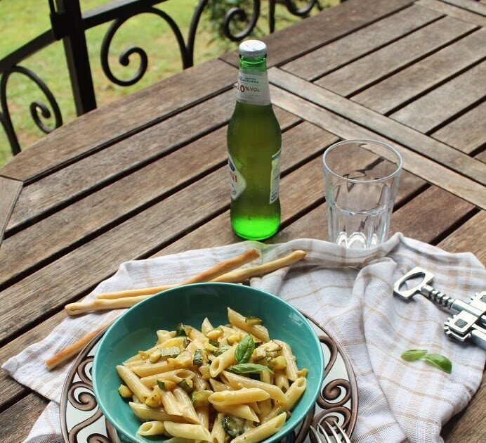 Penne con zucchine arrosto e fondutina di gorgonzola