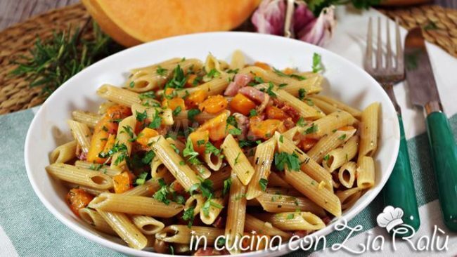 Penne integrali zucca e pancetta