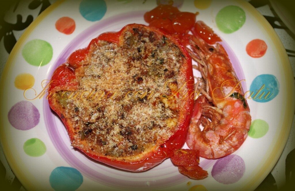 Peperoni ripieni di gamberoni gratinati