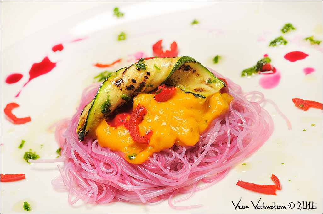 Pink noodles glass