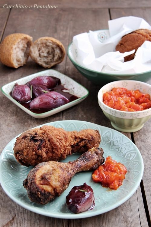 Pollo fritto per mtc63 con scalogni al vino e salsa al peperone