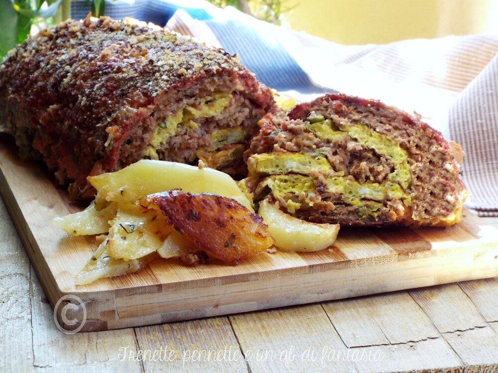 Polpettone ripieno con frittata al pesto
