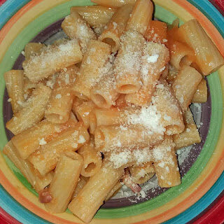 Rigatoni con crema di zucca e pancetta