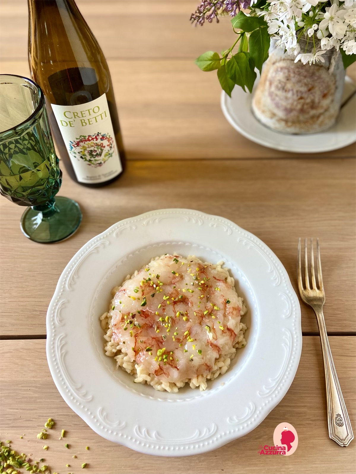 Risotto al limone con cruditè di gamberi e granella di pistacchi