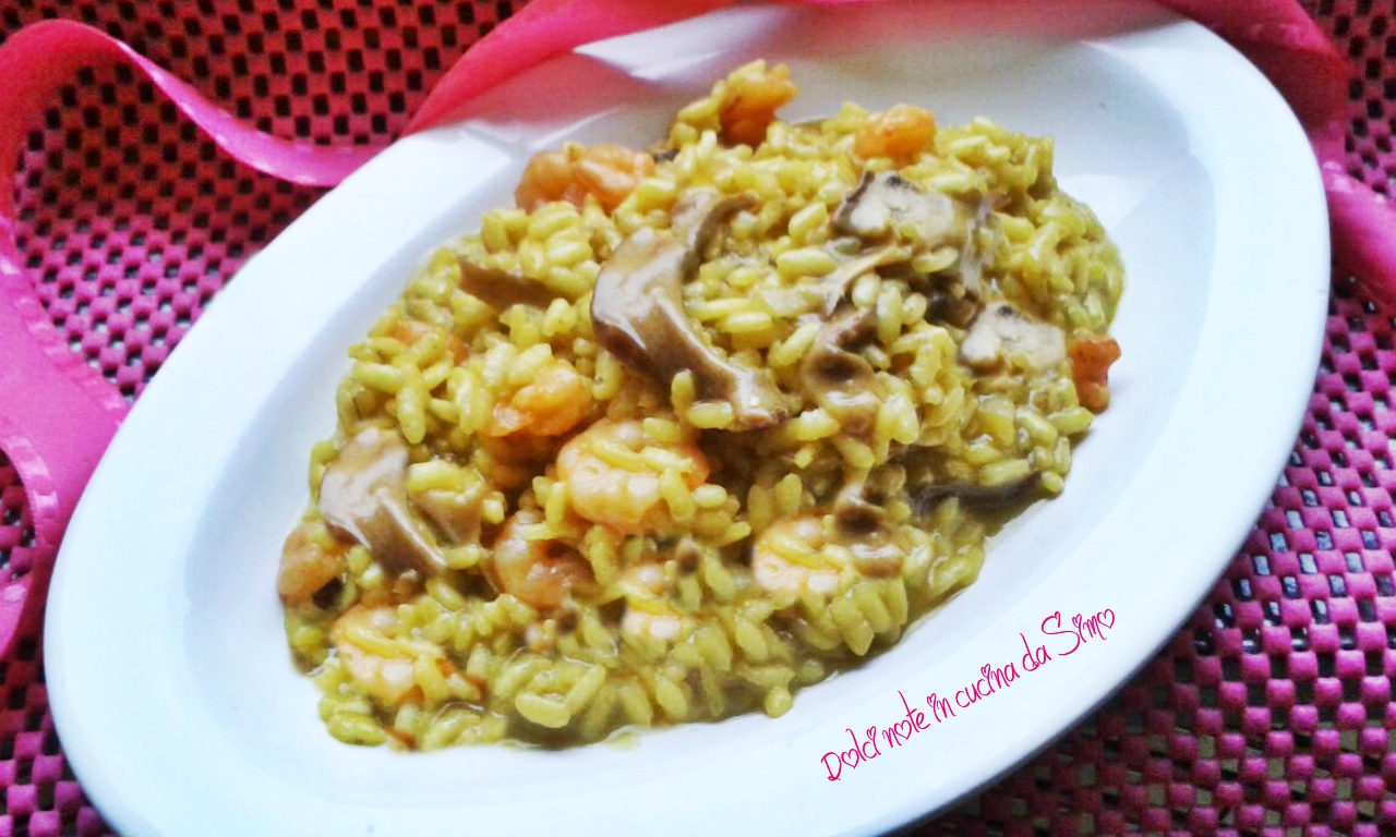 Risotto con funghi gamberetti e zafferano