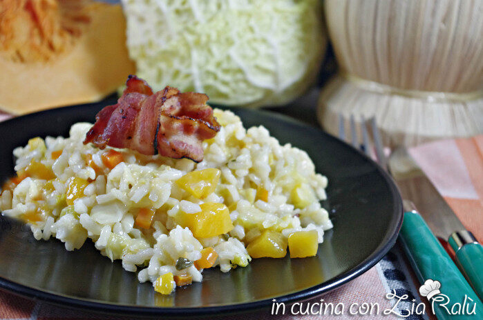 Risotto zucca verza e bacon croccante