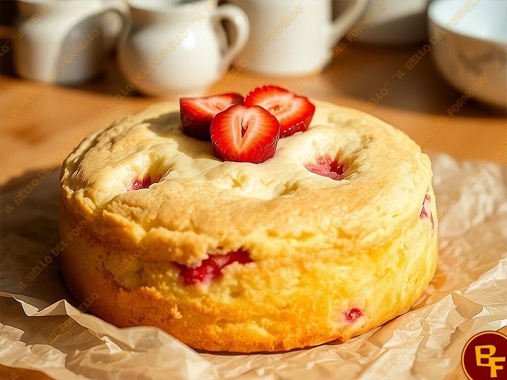 Torta di ricotta e fragole con sciroppo d’acero