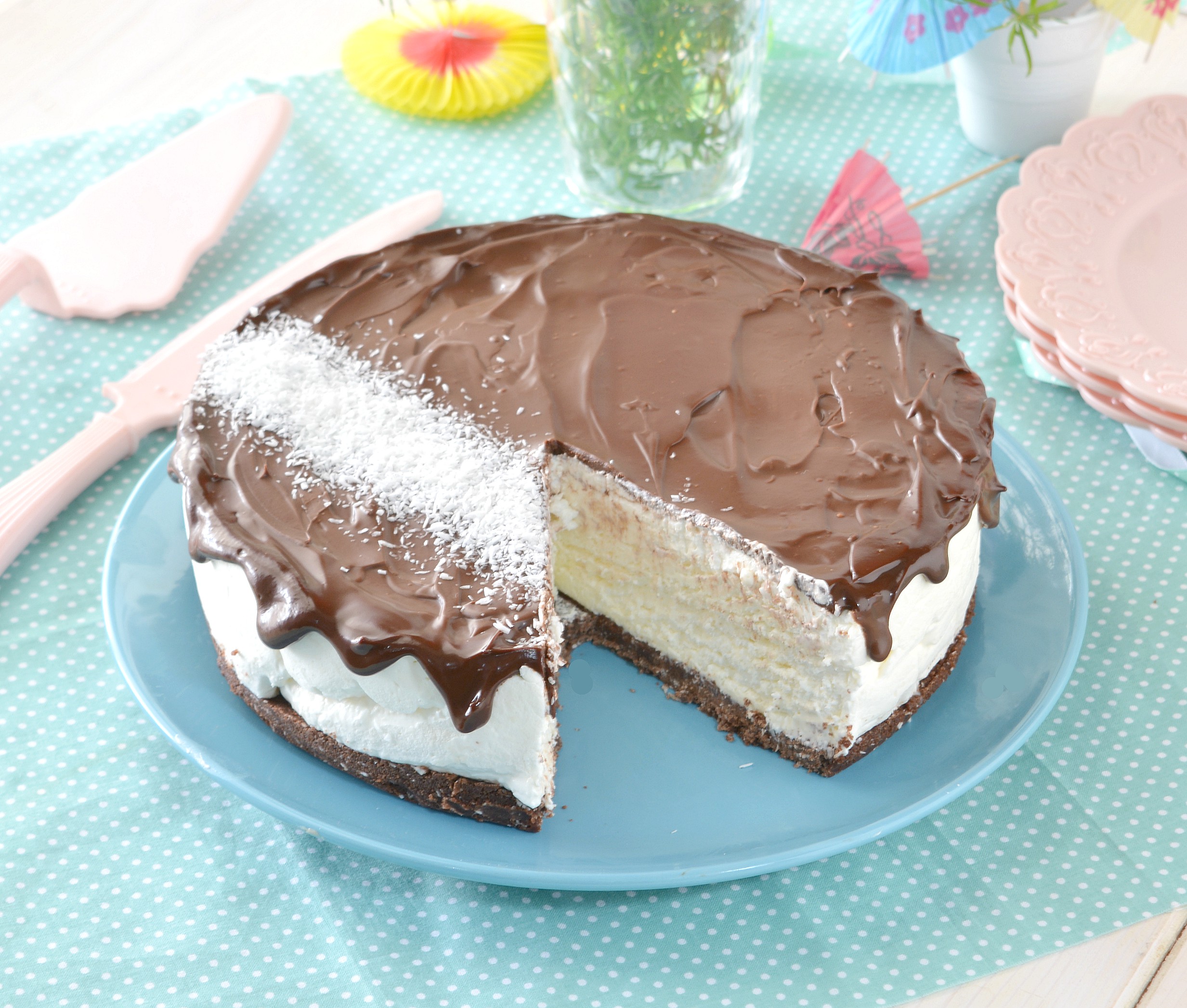 Torta gelato al cocco e cioccolato senza gelatiera