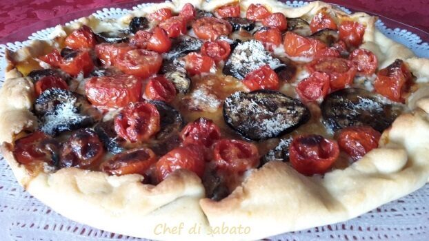 Torta salata pomodorini e melanzane grigliate
