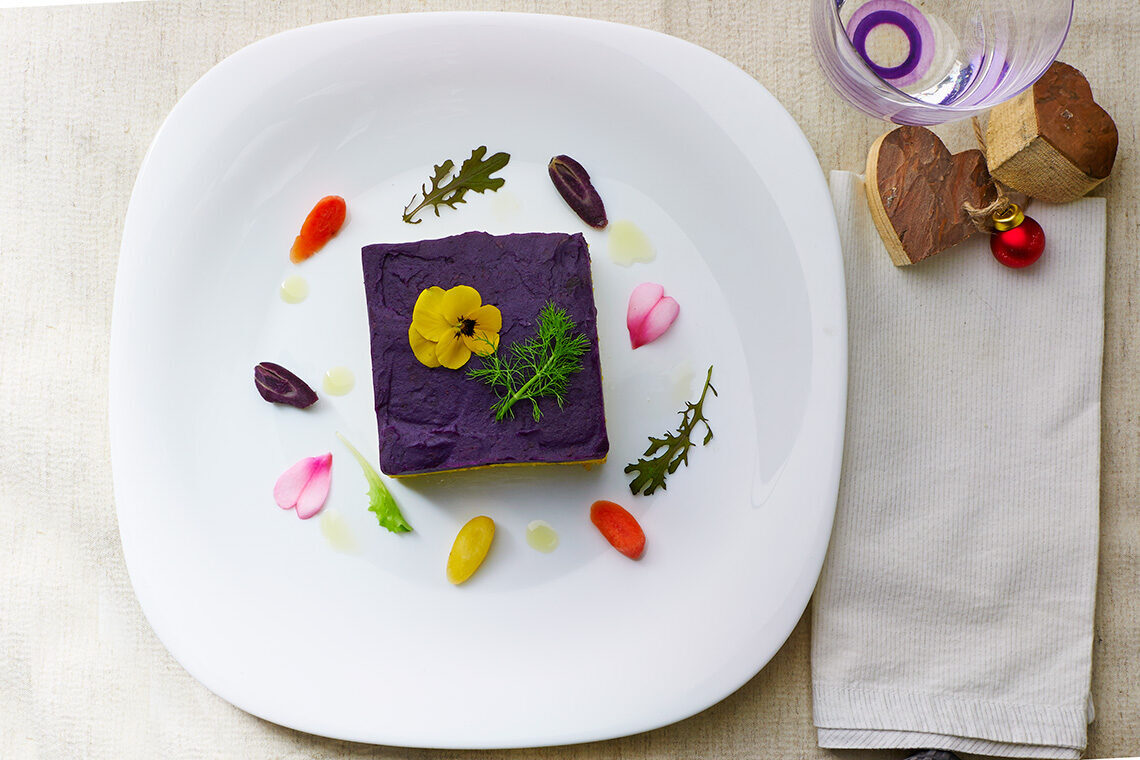 Tortino di miglio e patate dolci viola
