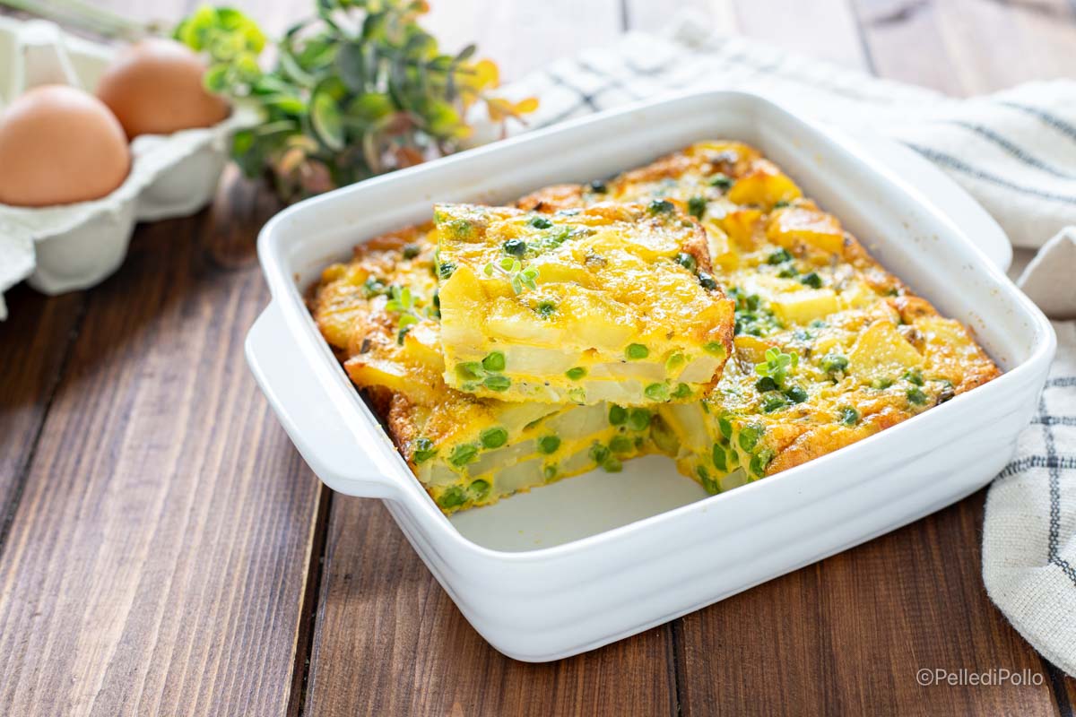 Tortino di patate e piselli al forno