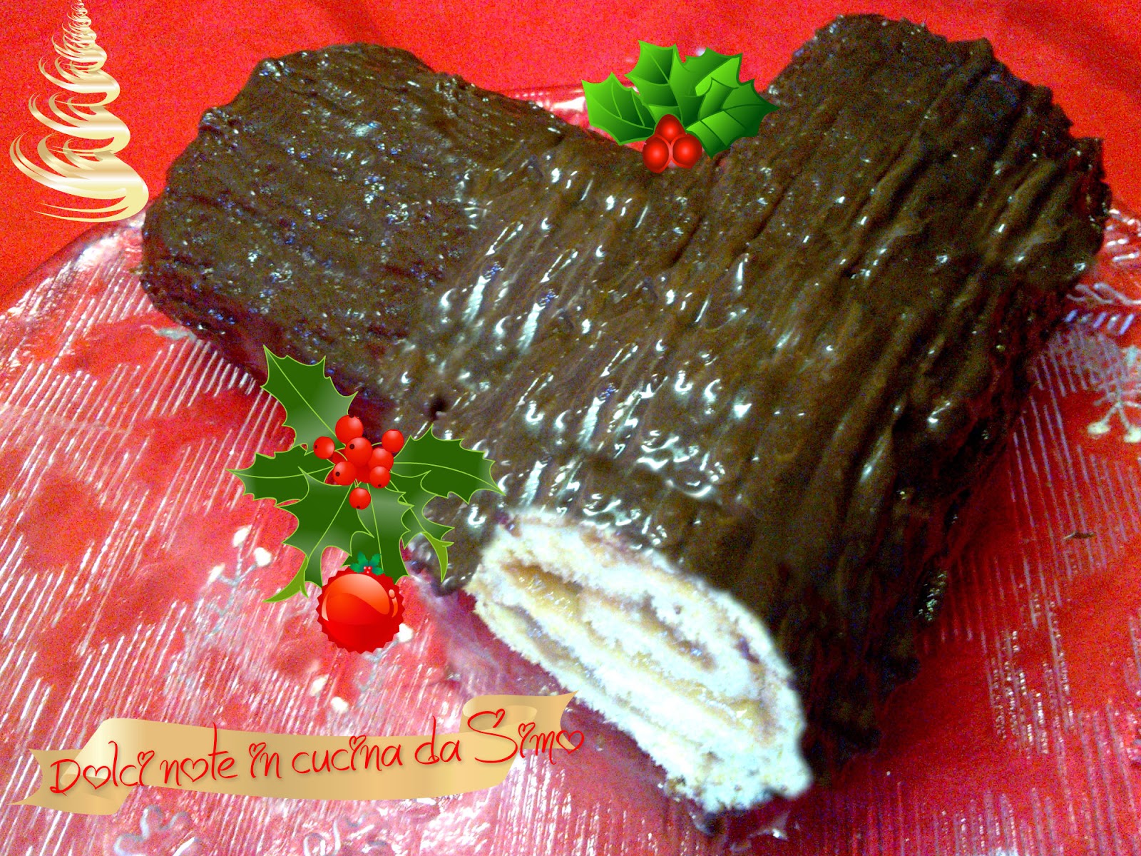 Tronchetto al cioccolato farcito alla confettura di pere