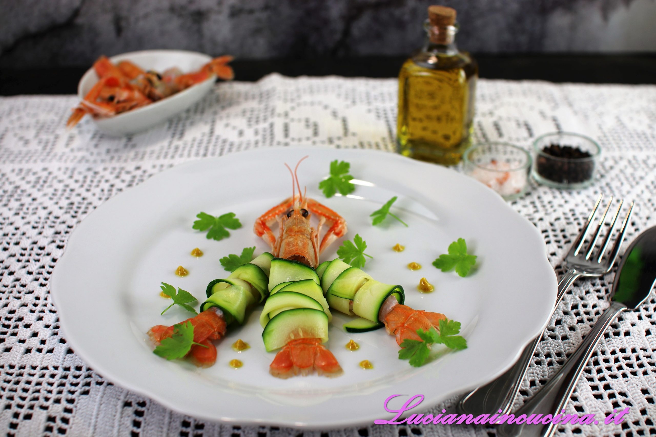Ventaglio di scampi con zucchine