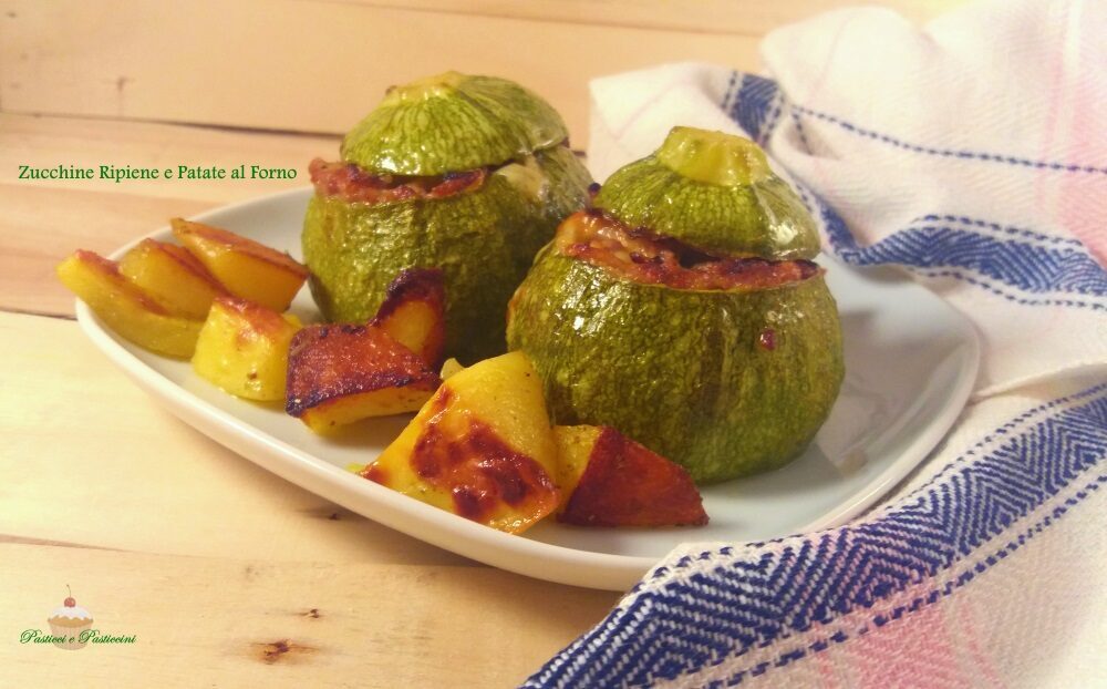 Zucchine ripiene e patate al forno