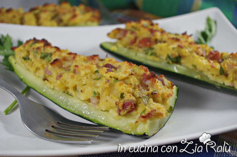 Zucchine ripiene pane e pancetta