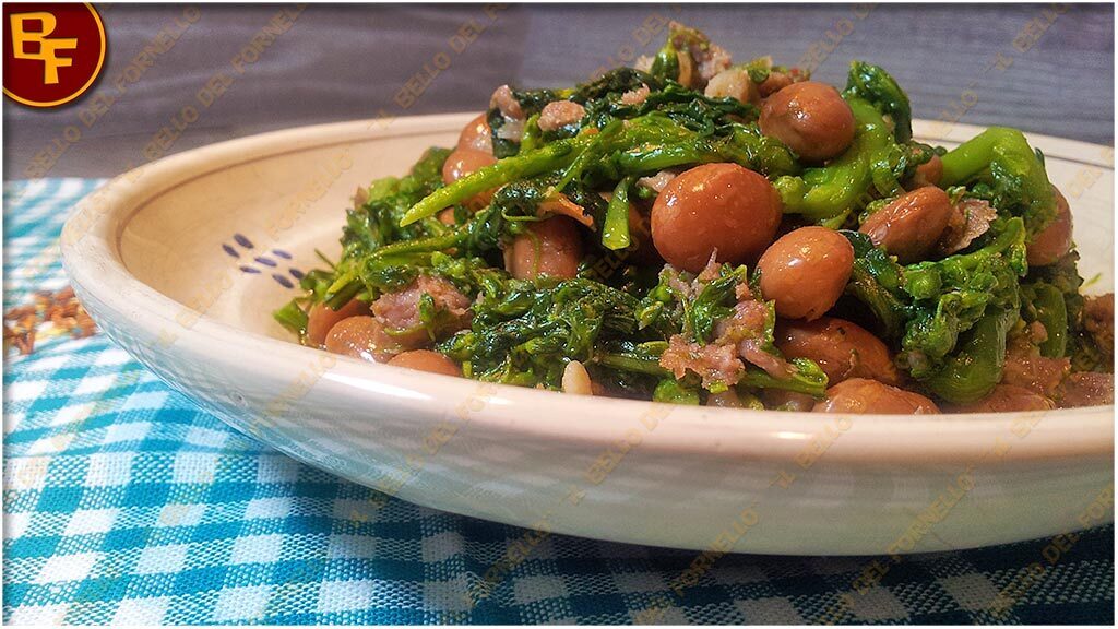 Broccoli con fagioli borlotti e salsiccia