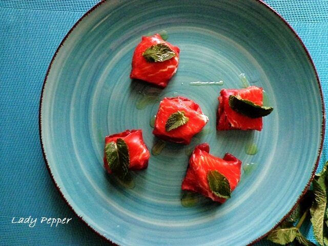 Sorprese di bresaola e menta