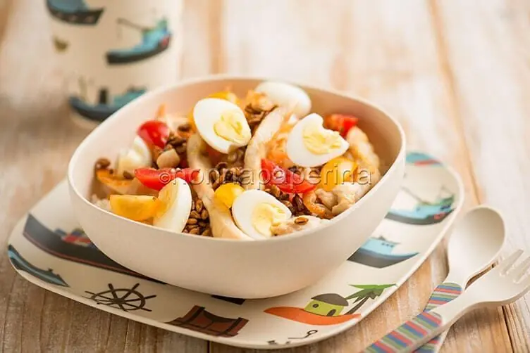 Bowl di pollo per bambini, un piatto completo