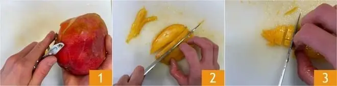 Crudo di gamberi con latte di cocco e mango
