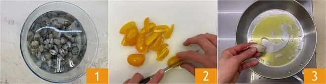 Gnocchi con vongole, zucchine e pomodorini gialli