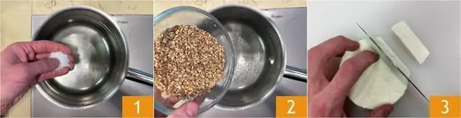 Insalata di farro con primosale, more e alici