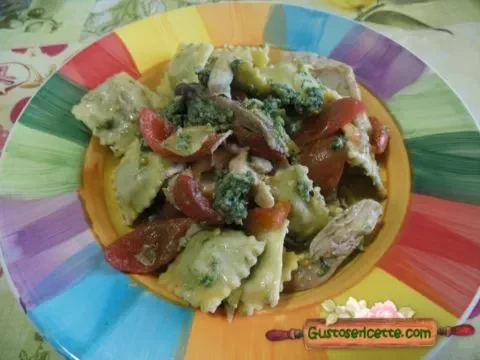 Ravioli freddi pollo e bieta