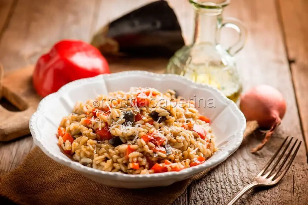 Risotto peperoni e melanzane