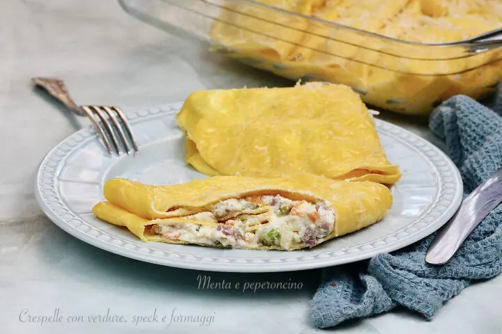 Crespelle con verdure, speck e formaggi