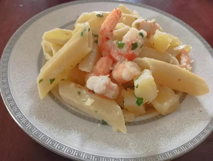 Pennette gamberi e patate