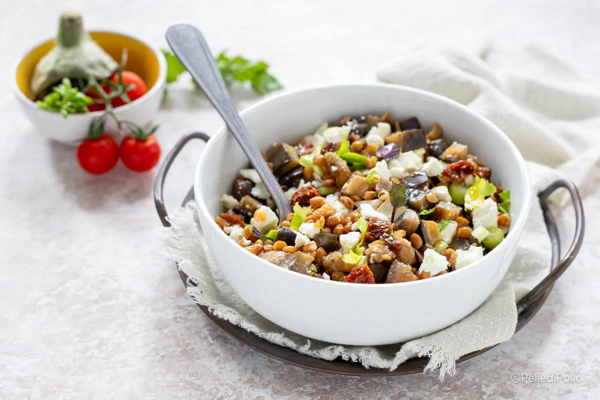 Insalata di lenticchie melanzane e feta