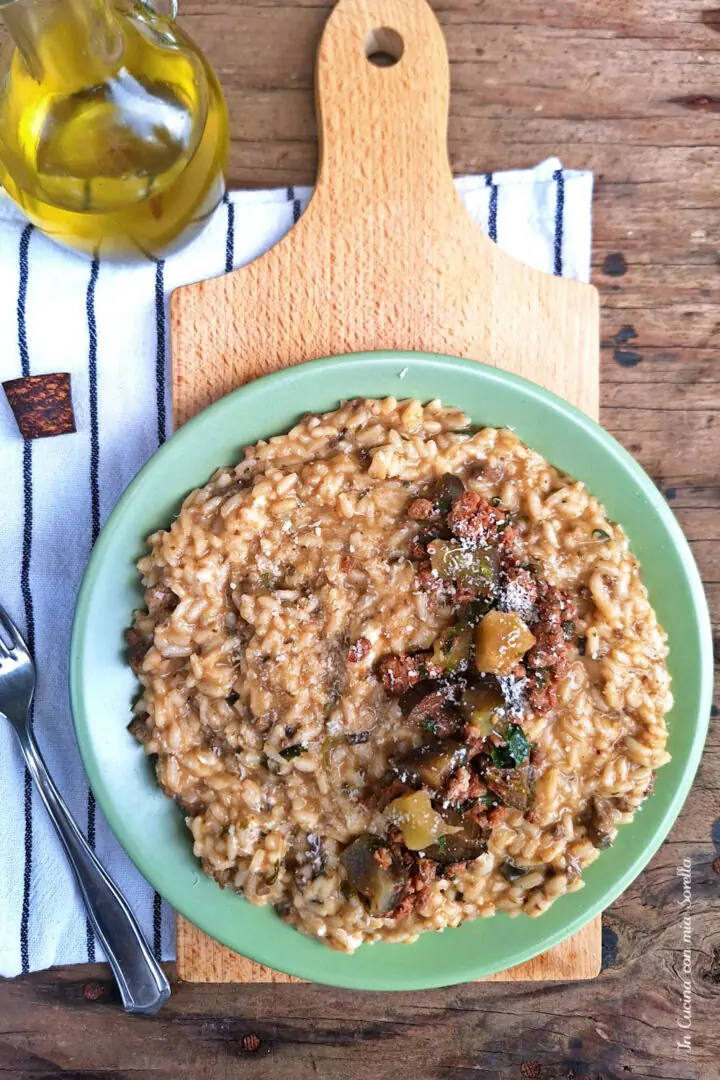 Risotto con crema di melanzane e carne macinata