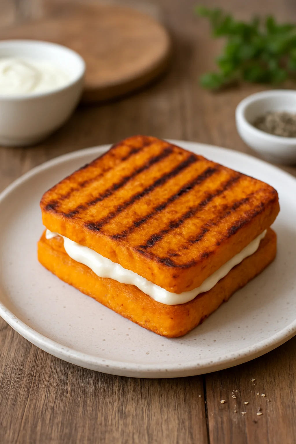 Toast di patata dolce con maionese all’acqua di cocco