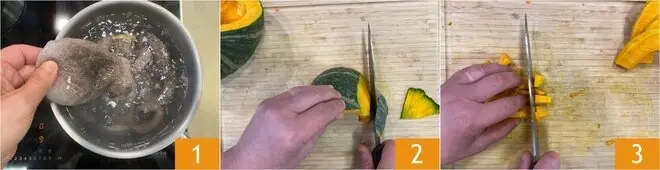 Pasta con crema di zucca e polpo