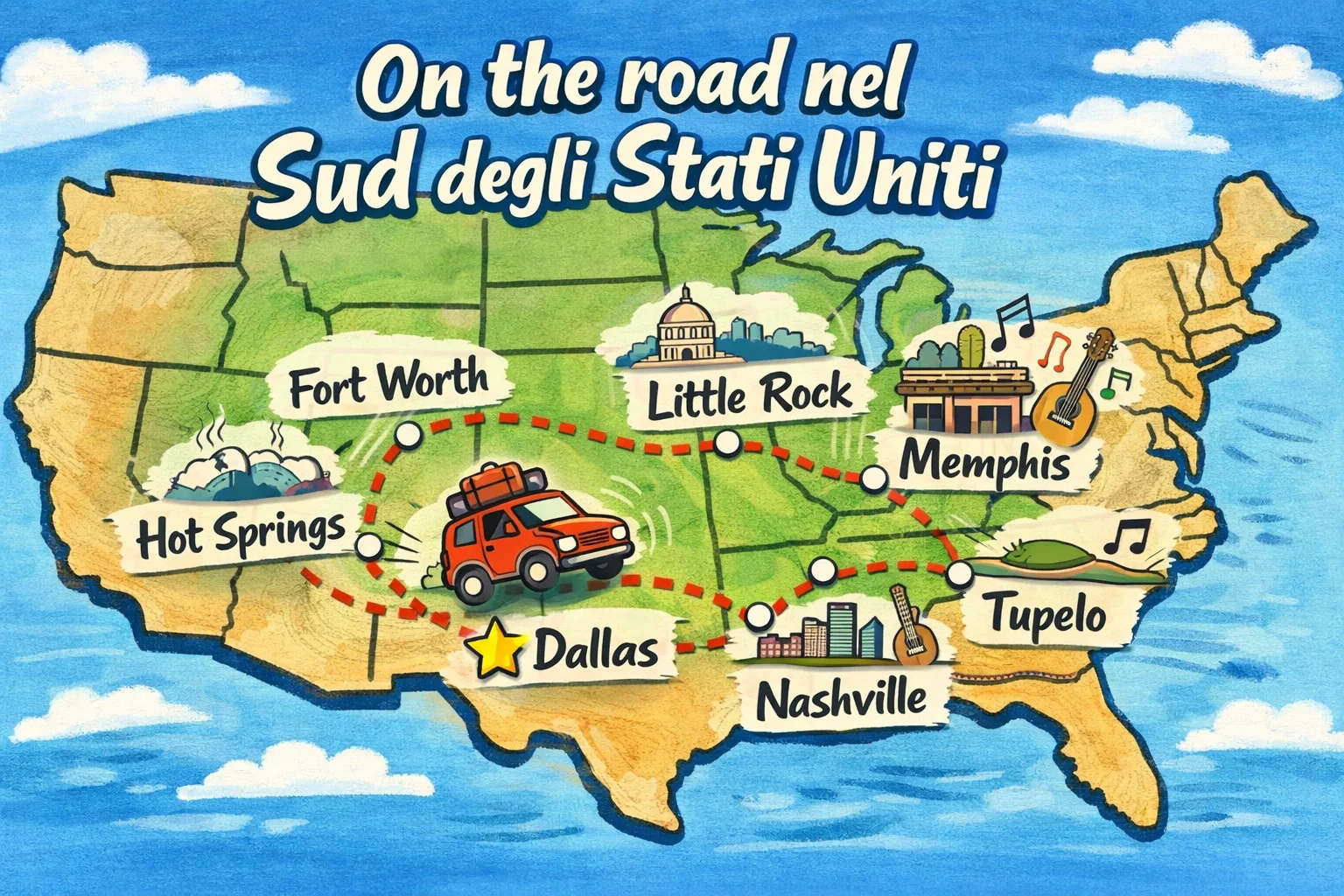 Giorno 1: on the road nel sud degli stati uniti, itinerario e tappe