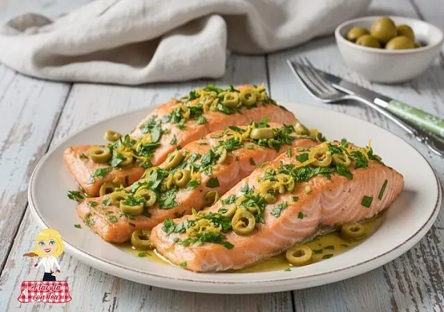 Salmone al forno con olive